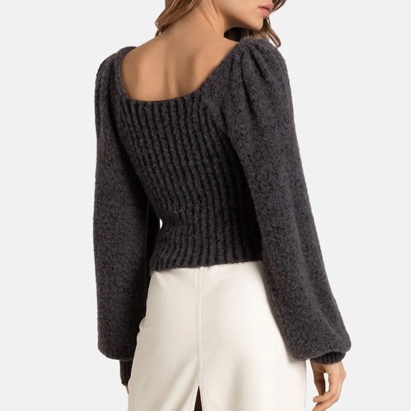 FREE PEOPLE KATIE LONG SLEEVE SWEATER SMALL CHARCOAL - Picture 2 of 8